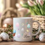 pisanice i cvijeće personalizirana šalica za uskrs