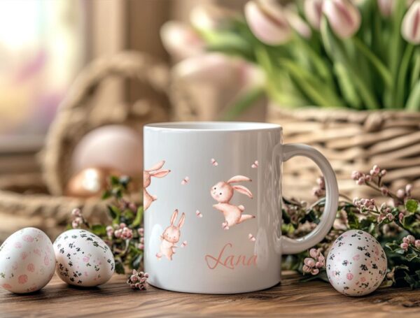 razigrani zečići personalizirana šalica za uskrs