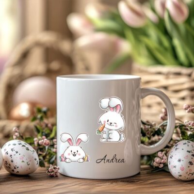 veseli zečići personalizirana šalica za uskrs