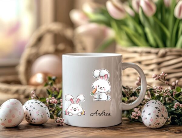 veseli zečići personalizirana šalica za uskrs