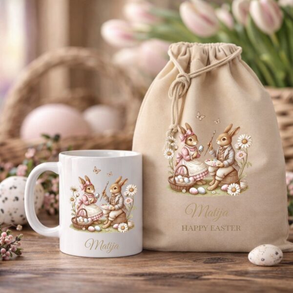 poklon paket platnena torba i šalica zečica na biciklu (kopiraj)