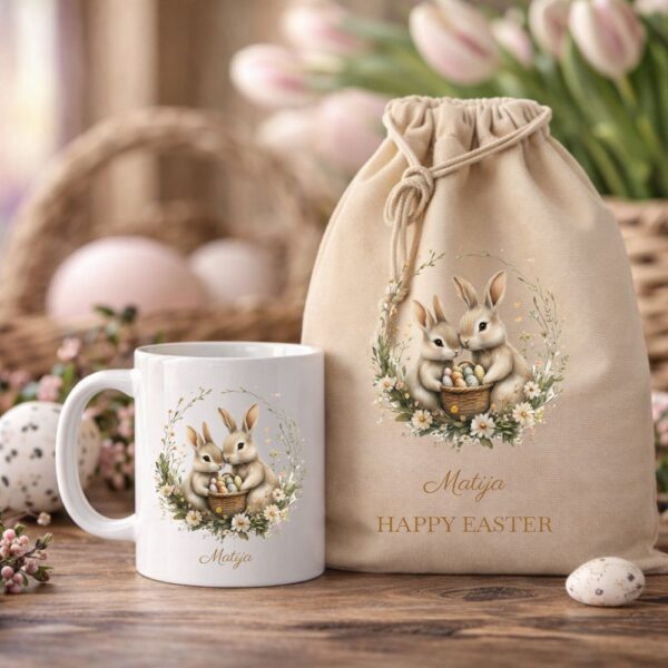 poklon paket platnena torba i šalica zečica na biciklu (kopiraj)