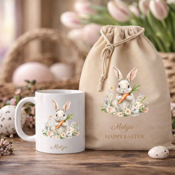 poklon paket platnena torba i šalica zečica na biciklu (kopiraj)